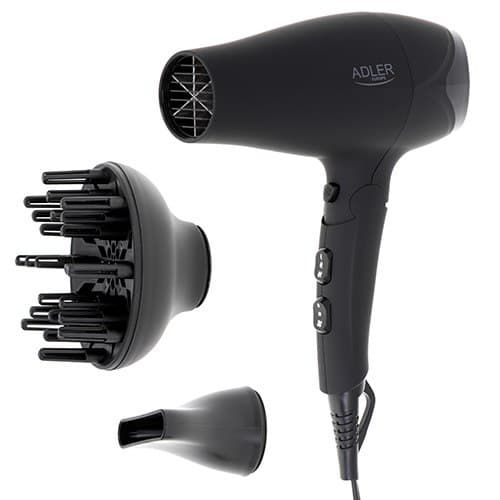 Adler | Hårtørrer | AD 2267 | 2100 W | Antal temperaturindstillinger 3 | Diffusermundstykke | Sort Sort
