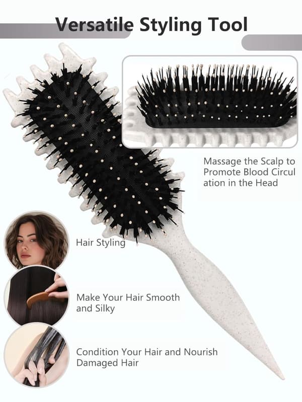 Bounce Curl Brush, Bounce Curl Defining Brush, Boar Brush Hair Brush Styling (off white)