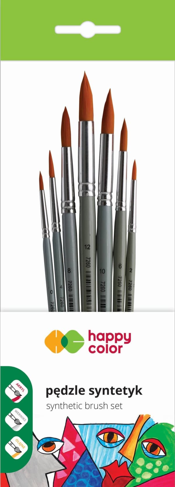Set av syntetiska runda borstar 7st Happy Color PB7 nr. 6644
