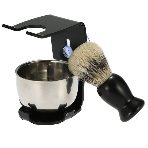 INF Klassisk svart barberkostsett med stativ og skål
