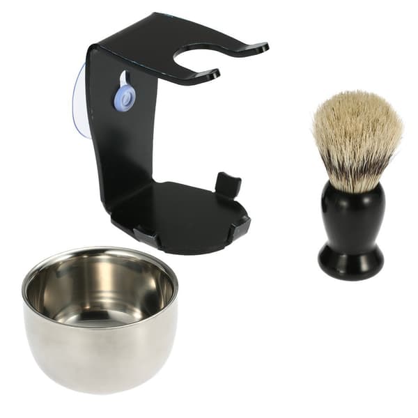 INF Klassisk svart barberkostsett med stativ og skål