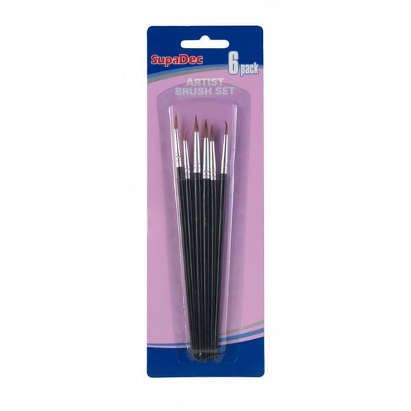 SupaDec Penselsæt til kunstnere (pakke med 6 stk.) Black Pack of 6