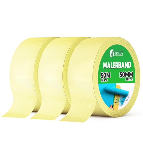 V1 TRADE maskeringstejp 50 mm x 50 m - förpackning om 3 - universalmålningstejp Användbar vid målning