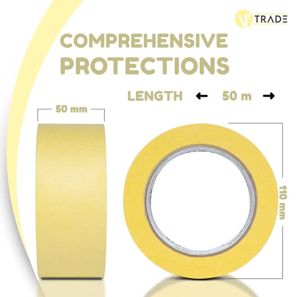 V1 TRADE maskeringstejp 50 mm x 50 m - förpackning om 6 - universalmålningstejp Användbar vid målning