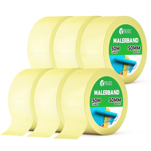 V1 TRADE maskeringstejp 50 mm x 50 m - förpackning om 6 - universalmålningstejp Användbar vid målning