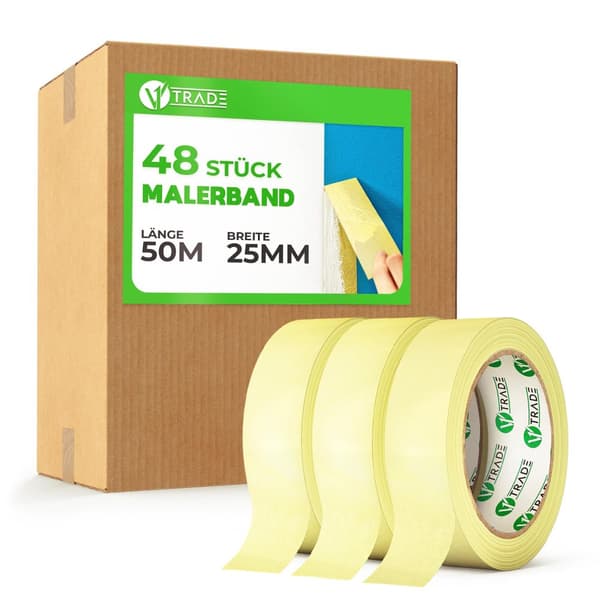 V1 TRADE malertape 25 mm x 50 m - pakke med 24 stk - universal malertape Nyttigt ved maling