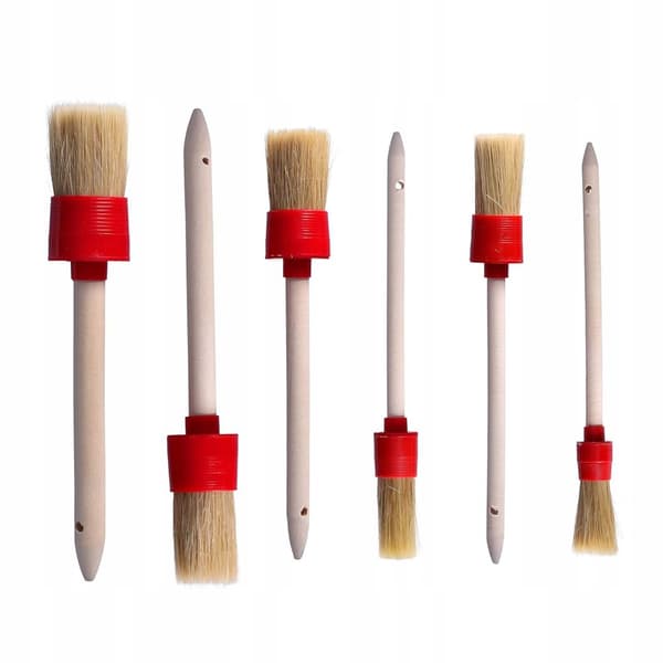 Set med 6 runda ringformade borstar, 20–45 mm naturborst, olika bredder