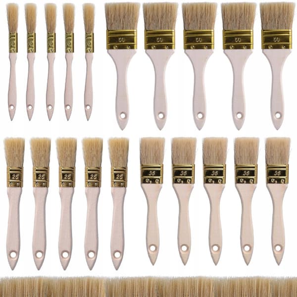 Set med 20 platta penslar, 15/25/36/50 mm naturborst