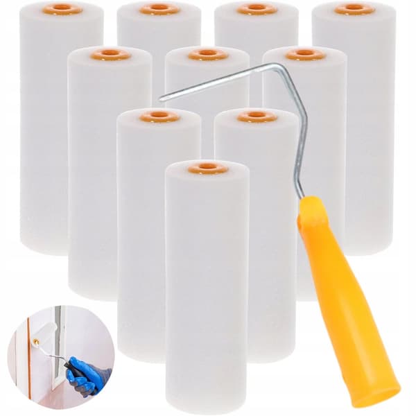 Set med 10 cm polyuretanfärgrullar, 10 stycken med handtag