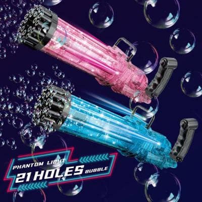 Såpbubbelpistol batteridriven med ljus 21 kanaler.