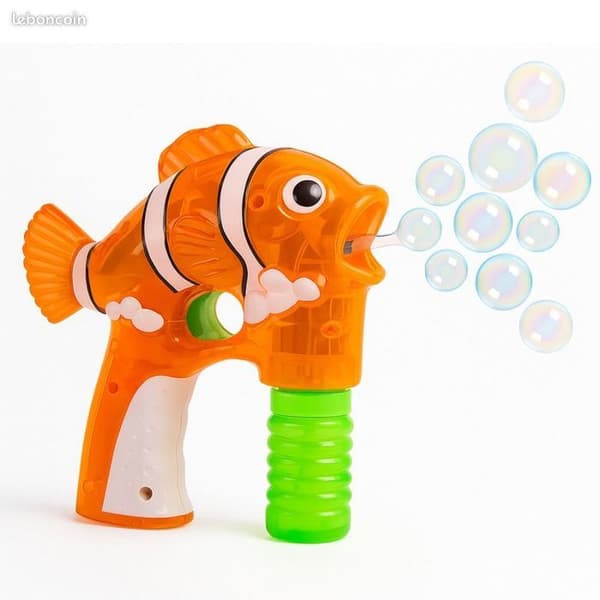 Pistol med bubblor Clownfisk Orange i plast med 2 påfyllningar, idealisk för barn, utomhusspelsbubbelpistol