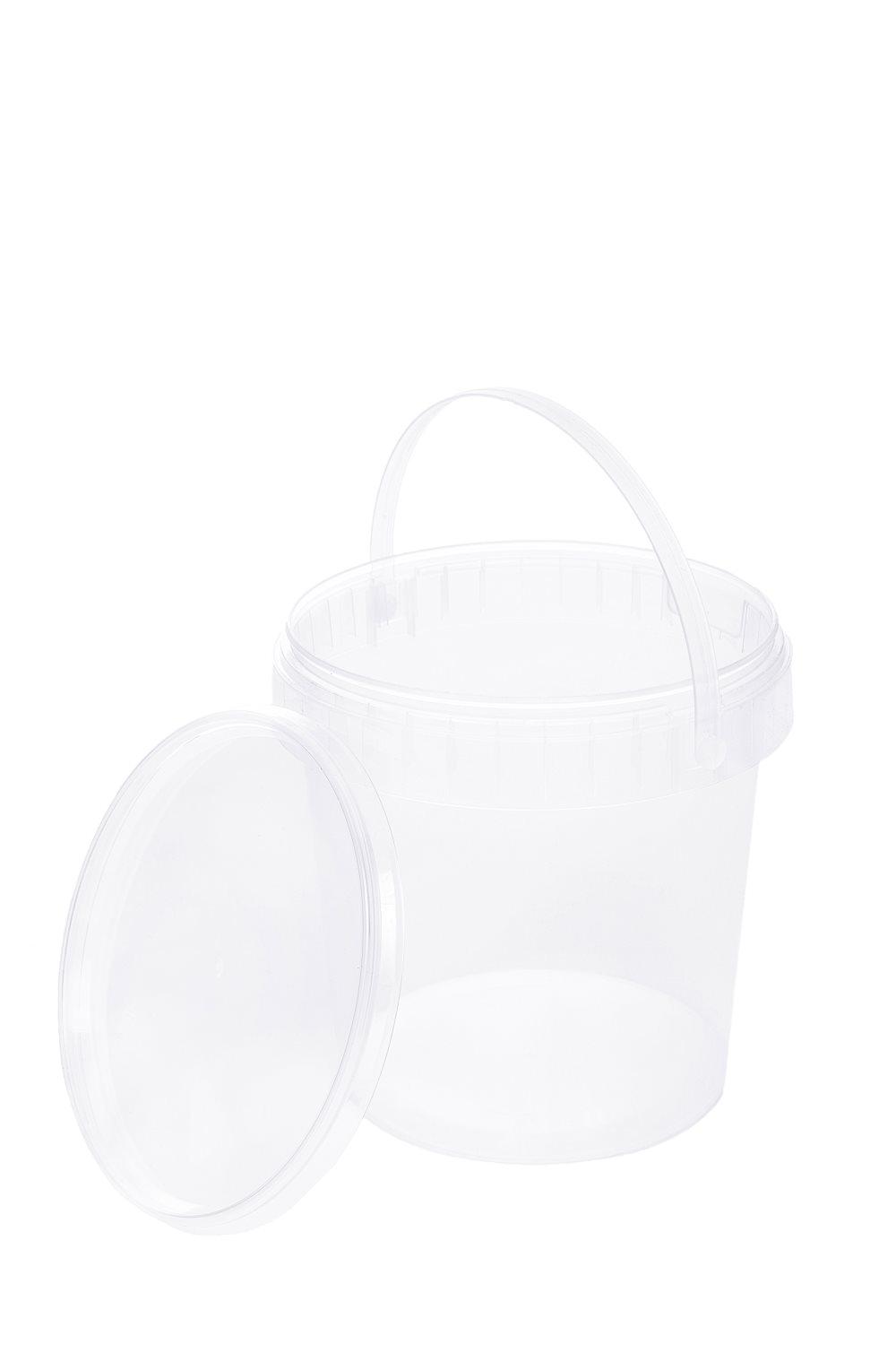 Hink med lock 1l transparent - livsmedelssäker, stabil, lufttät - plasthink med handtag - tom, 1x 1 liter