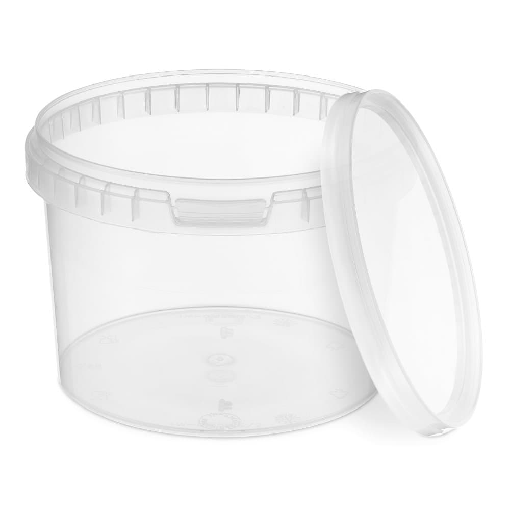 Hink med lock 100x 0,5l transparent - livsmedelssäker, stabil, lufttät - plasthink med handtag - tom, 100 stycken 0,5 liter vardera.
