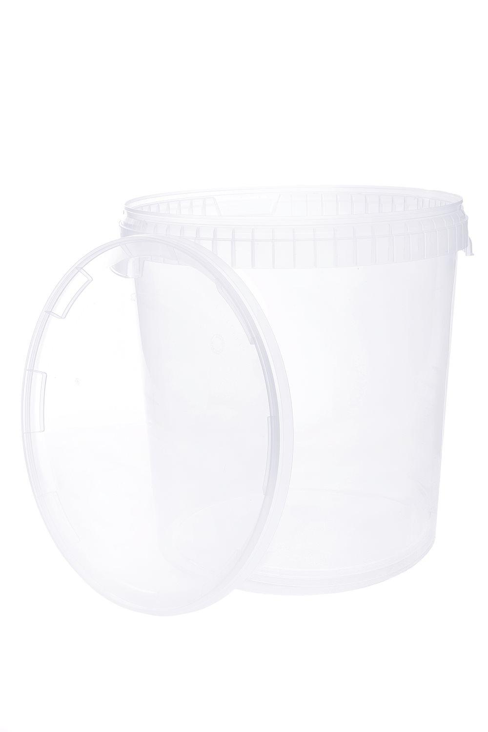 Hink med lock 5x 30l transparent - livsmedelssäker, stabil, lufttät, läckagesäker, luktfri - förvaringsbehållare av plast, med handtag - tom, 5 stycke