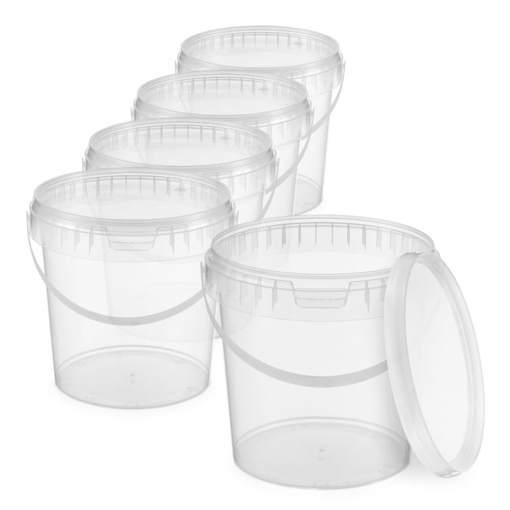 Hink med lock 5x 1l transparent - livsmedelssäker, stabil, lufttät - plasthink med handtag - tom, 5 stycken vardera 1 liter