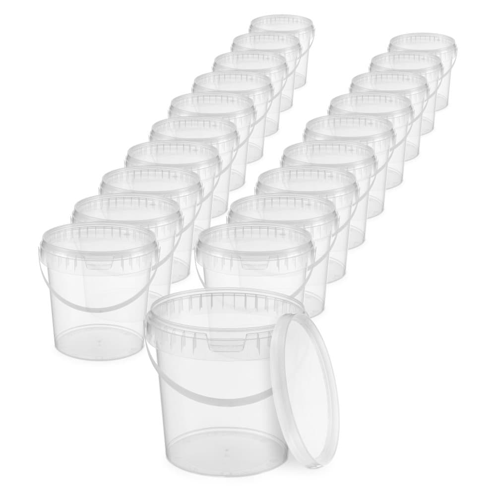 Hink med lock 20x 1l transparent - livsmedelssäker, stabil, lufttät - plasthink med handtag - tom, 20x 1 liter