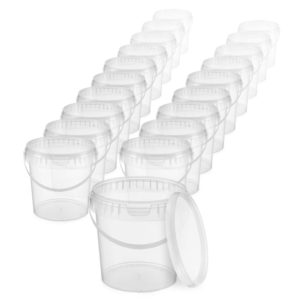 Hink med lock 1000x 1l transparent - livsmedelssäker, stabil, lufttät - plasthink med handtag - tom, 1000 stycken vardera 1 liter