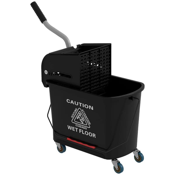 Moppbucket, 20 L kapacitet, tryckavtappare, hjul,Svart