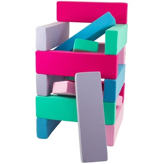 Legeunderlag - Jenga 15 blokke blå, pink, lys pink, lilla og turkis