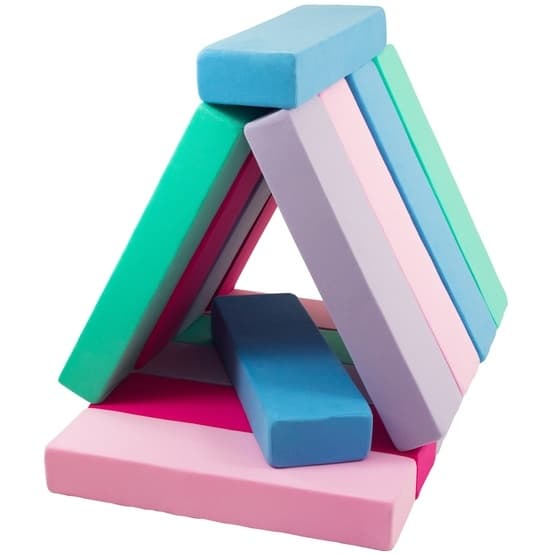 Legeunderlag - Jenga 15 blokke blå, pink, lys pink, lilla og turkis