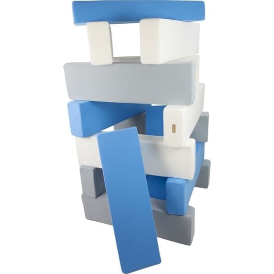 Legeunderlag - Jenga 15 blokke hvid, babyblå og grå