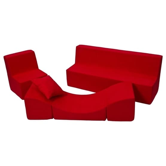 Lekkuddar - Möbelset Med Stol, Soffa Och Bord - Röd