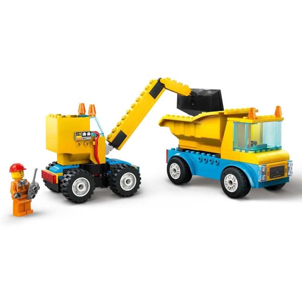 Lego Arbete Och Kranbilar Med Rivningskula Guld