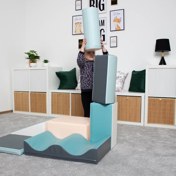 IGLU Soft Play 7 delar skumkrypande hjälpmedel mjuka byggstenar för barn 1 - 3 åringar ljus pastell