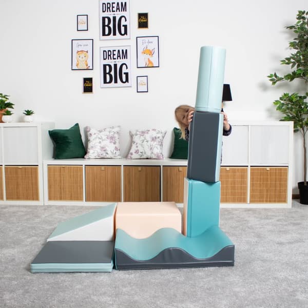 IGLU Soft Play 7 delar skumkrypande hjälpmedel mjuka byggstenar för barn 1 - 3 åringar ljus pastell
