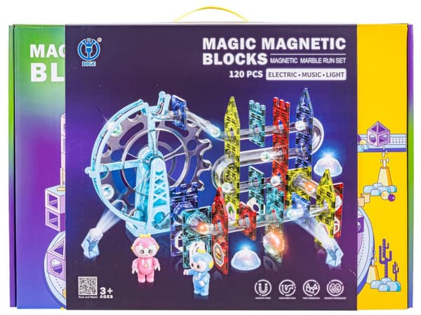 Valoisat magneettilohkot, pallorata palloille, 120 elementtiä, pallorata