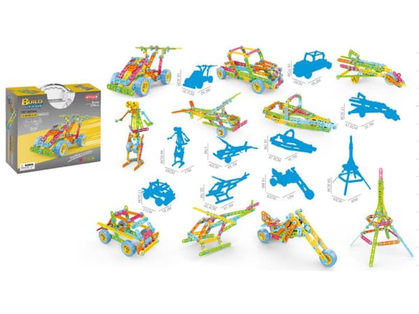 Färgglada Byggstenar 179 El. Fordon, Tower, Motorcykel, Bil, Jet Plane, Twist and Turn Plane 10in1