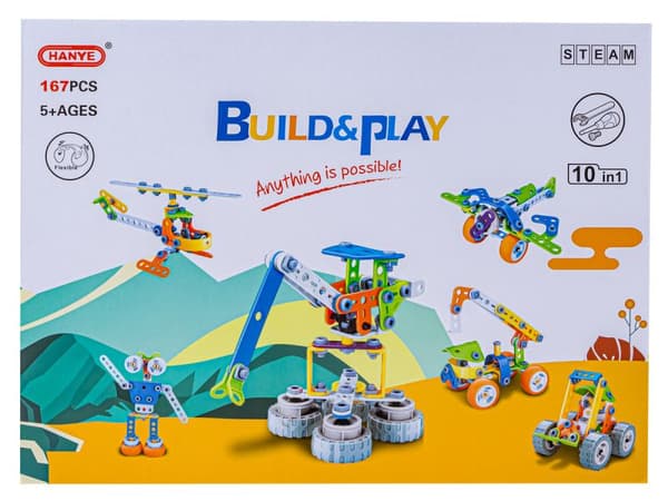 Byggeblokke, Fleksibel 167 El. Byggekøretøjer, bil, racerbil, flyvemaskine, robot til adskillelse og vending 10i1