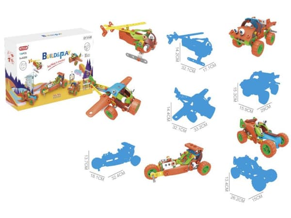 Fleksible, strukturelle blokke 136 El. Bil, racer, helikopter, fly til afskruning og vending 5i1