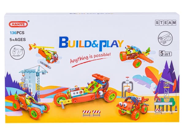 Fleksible, strukturelle blokke 136 El. Bil, racer, helikopter, fly til afskruning og vending 5i1