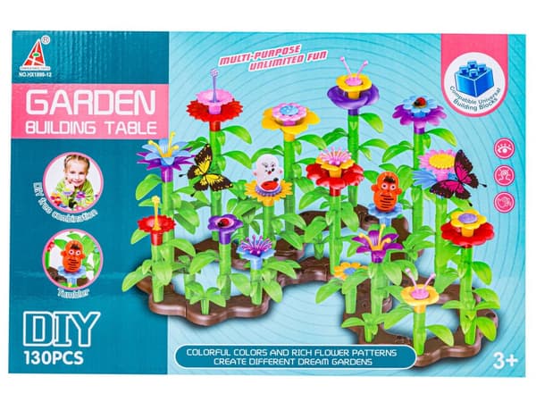Byggblock Trädgårdsblommor, Set för att bygga ett blomsterarrangemang 130 st.