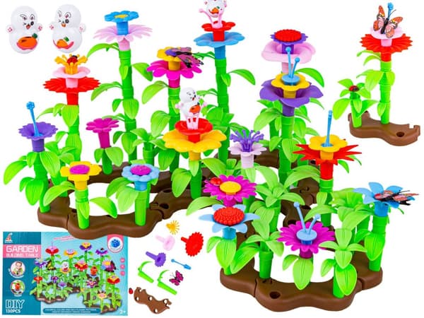 Byggblock Trädgårdsblommor, Set för att bygga ett blomsterarrangemang 130 st.
