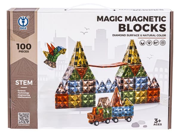 Konstruktionsmagnetiske mursten 100 elementer
