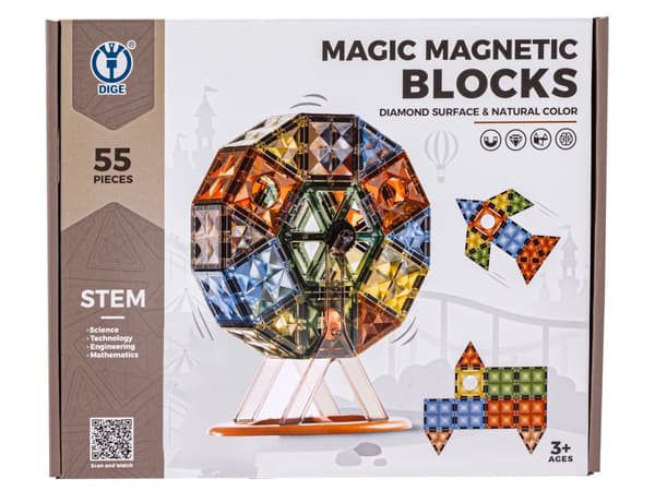 Konstruktionsmagnetiske mursten 55 elementer