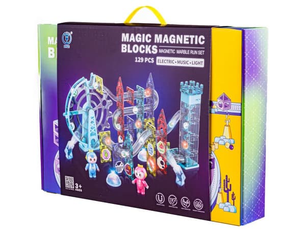 Valoisat magneettilohkot, pallorata palloille 129 elementtiä, pallorata