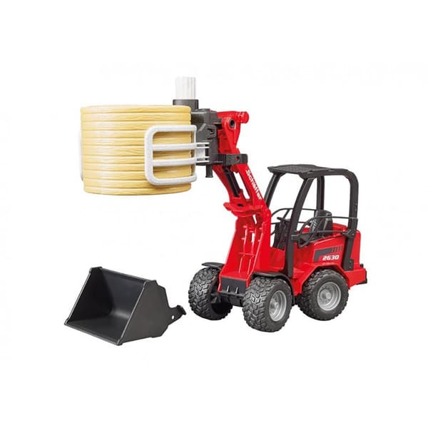 Bruder Schaffer Compact Loader 2630 With Bale Gripper+1 Round Bale 2192 Byggspel