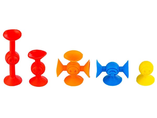 Byggstenar, färgglada sugkoppar, glada smileys 12 stycken