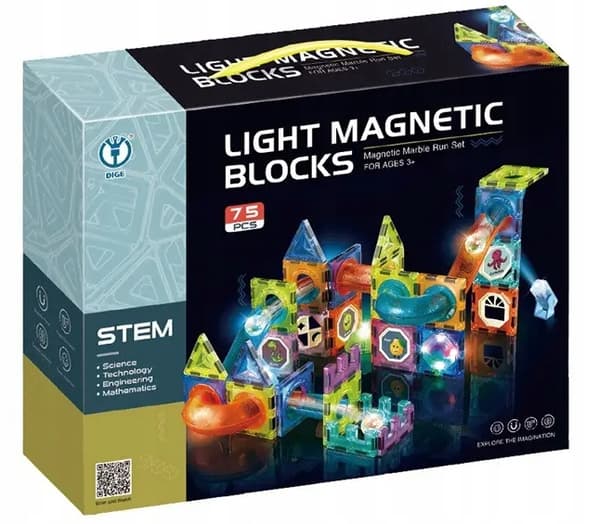 MAGNETISKA BYGGKLOSS PUSSEL GLÖDANDE MAGNETISK KLOSSBANA 75 BITAR