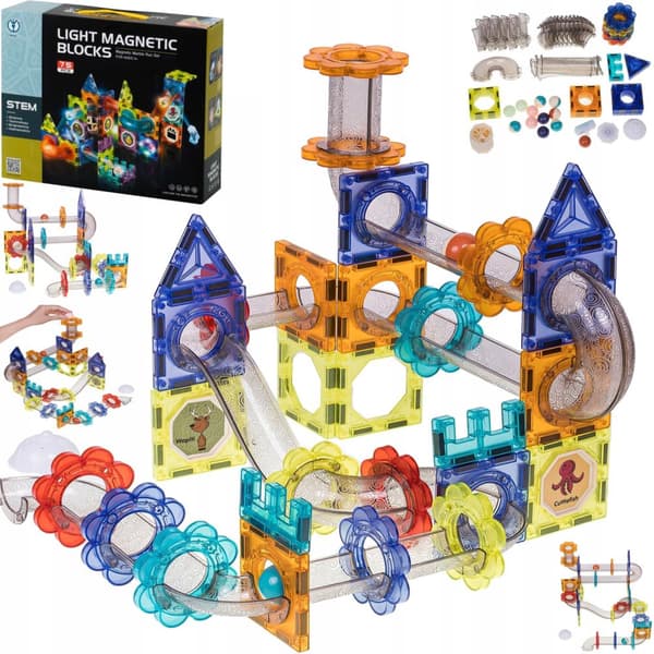 MAGNETISKA BYGGKLOSS PUSSEL GLÖDANDE MAGNETISK KLOSSBANA 75 BITAR