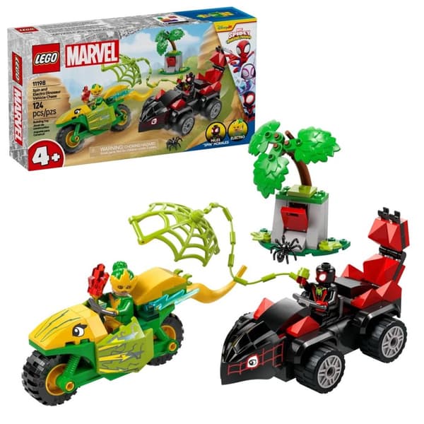 LEGO MARVEL 11198 Pyörivä ja sähködinosaurusajoneuvon takaa-ajo