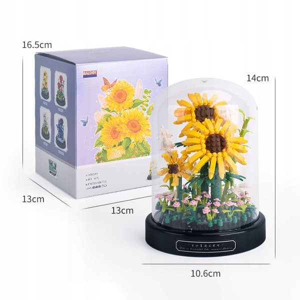 BLOKKE BLOMSTER SKOV I GLAS MAKROKLIMADEKORATION GAVE SOLSIKKER