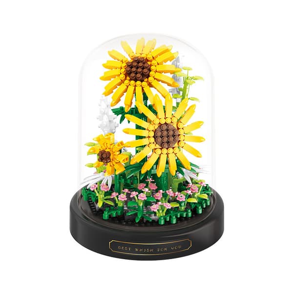 BLOKKE BLOMSTER SKOV I GLAS MAKROKLIMADEKORATION GAVE SOLSIKKER
