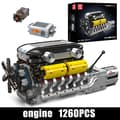 Miniatyrbillede 2 af 2: Mould King V12 Motor Byggesæt, 1260 Stykker, Miljøvenligt ABS Materiale,Original kassepakning