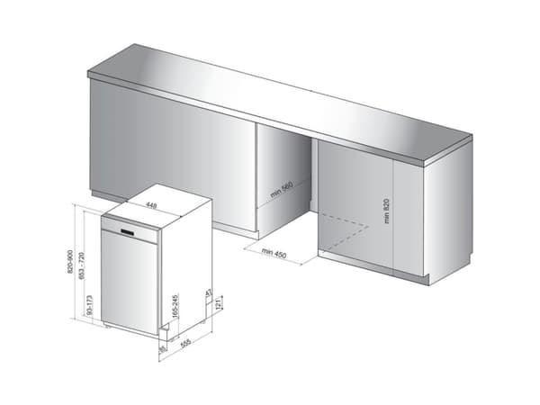 Whirlpool WSBO 3O23 PF X, Halvveis innebygget, Slimline (45 cm), Rustfritt stål, Berøringskontroll, 1,3 m, 1,55 m