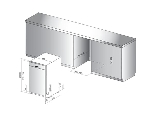 Whirlpool WSBO 3O23 PF X, Halvveis innebygget, Slimline (45 cm), Rustfritt stål, Berøringskontroll, 1,3 m, 1,55 m