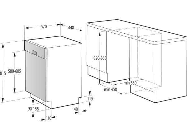 Gorenje GI 561 D 10 S EB, Halvveis innebygget, Slimline (45 cm), Sort, 11 kuverter, 45 dB, Auto 45-65°C, Bio, Glass/Delikat, Hygiene, Intensive 70°C,